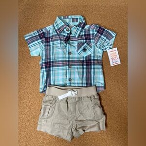 Carter's Blue Plaid Shirt & Khaki Shorts